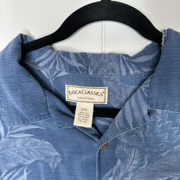 Boca Classics Mens Shirt Island Wear Silk Hawaiian Short Sleeve Blue Leafy XXXL - Picture 6 of 14